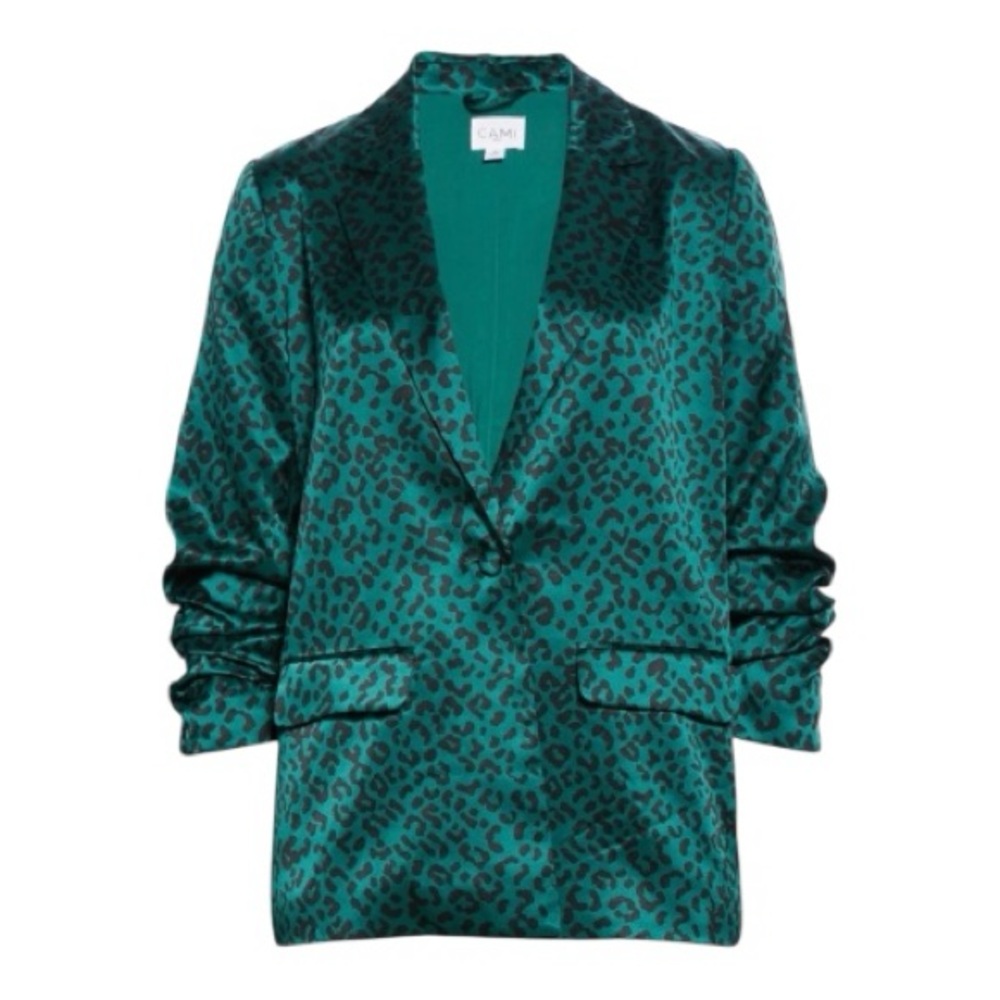 CAMI NYC || NWOT - 100% Silk Ollie Emerald Leopard Blazer Jacket. Sz. L